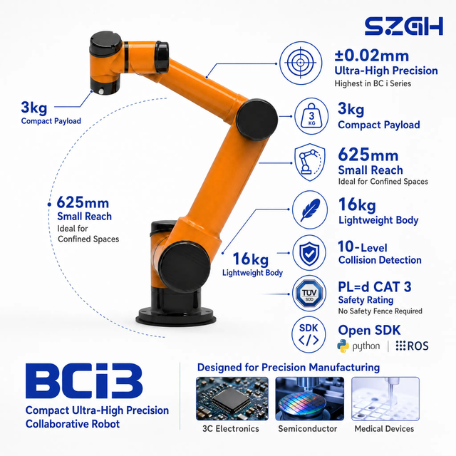 SZGH-BCi3 | 3 kg Precision Collaborative Robot Arm — ±0.02 mm, No Safety Fence